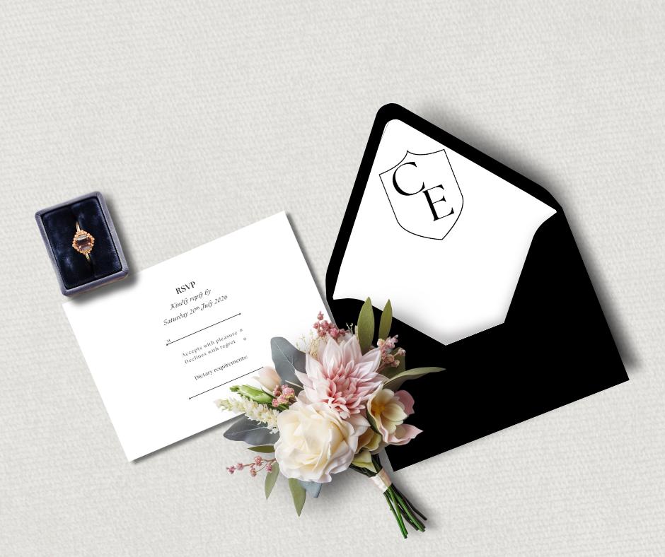 Old Money Invite Set, Elegant Vintage Wedding Invitation. Formal Black & White Luxury Editable Canva Template.
