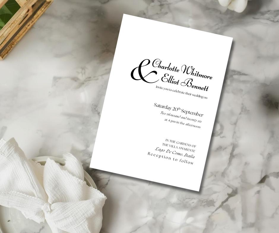 Old Money Invite Set, Elegant Vintage Wedding Invitation. Formal Black & White Luxury Editable Canva Template.