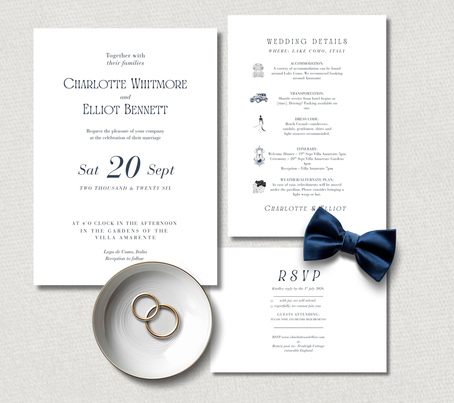 levate your wedding announcement with our navy and white minimalist wedding invite set, designed to capture the elegance and sophistication of your special day. Each piece in this stunning wedding invite suite showcases a clean, modern aesthetic that perfectly complements a variety of wedding styles, from seaside ceremonies to sophisticated ballroom gatherings. The classic navy blue paired with crisp white not only offers a timeless look but also ensures that your invite stands out beautifully.