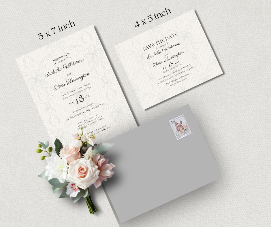 Lace Wedding Invitation Set, Elegant Cream Custom Digital Designs. Romantic Printable Wedding Stationery.