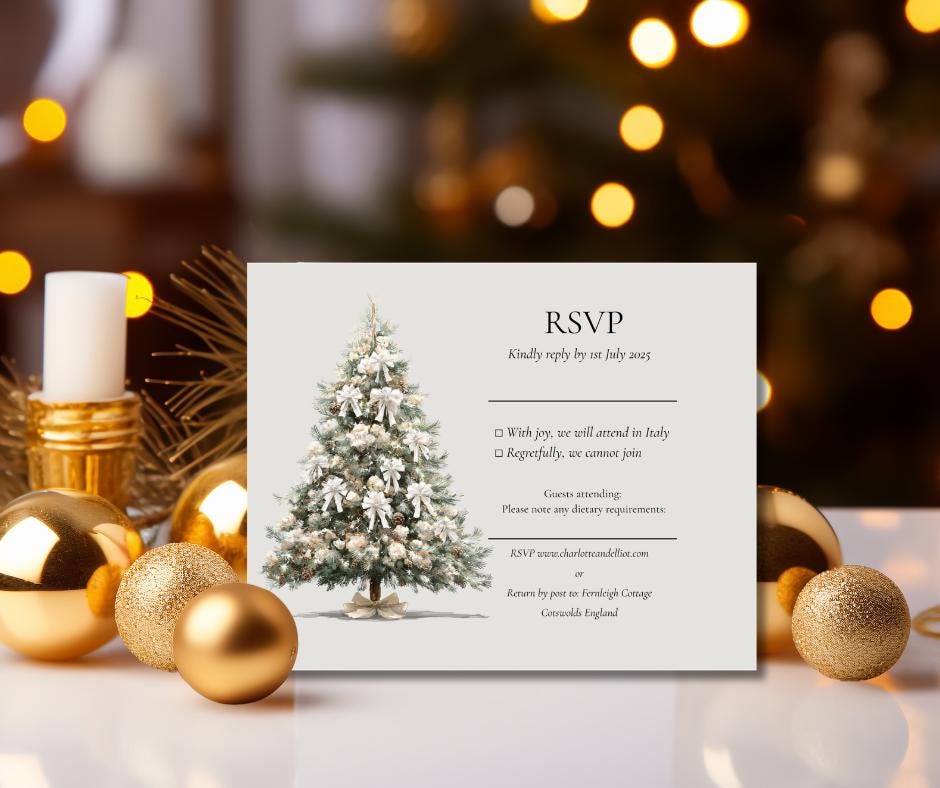 Customizable holiday RSVP card for elegant winter weddings with instant digital access.