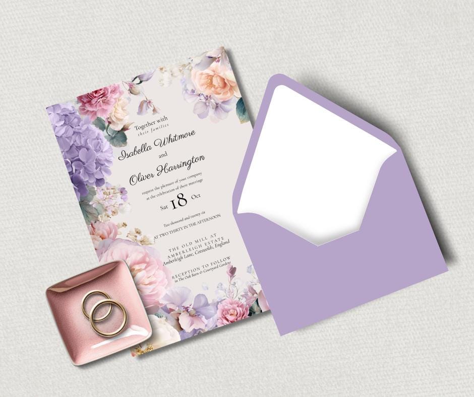 Summer Pastel Wedding Invitation With Printable Template, Romantic And Elegant Wedding Stationery.