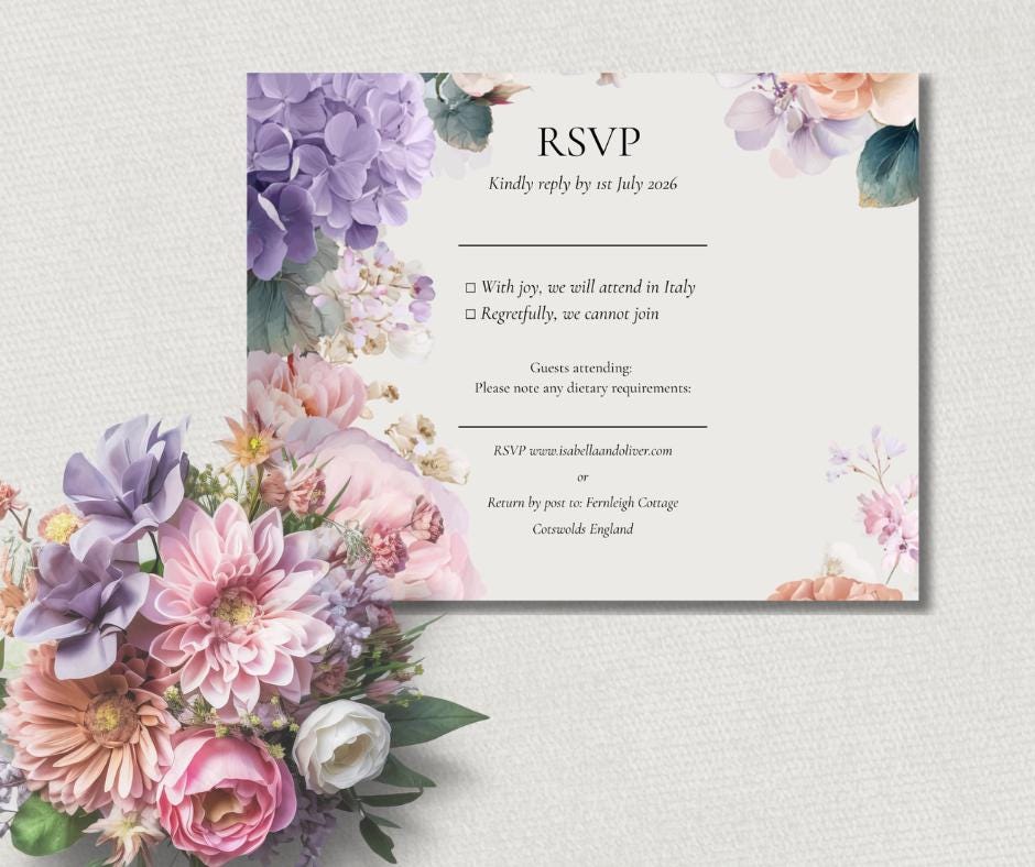 Summer Pastel Wedding Invitation With Printable Template, Romantic And Elegant Wedding Stationery.