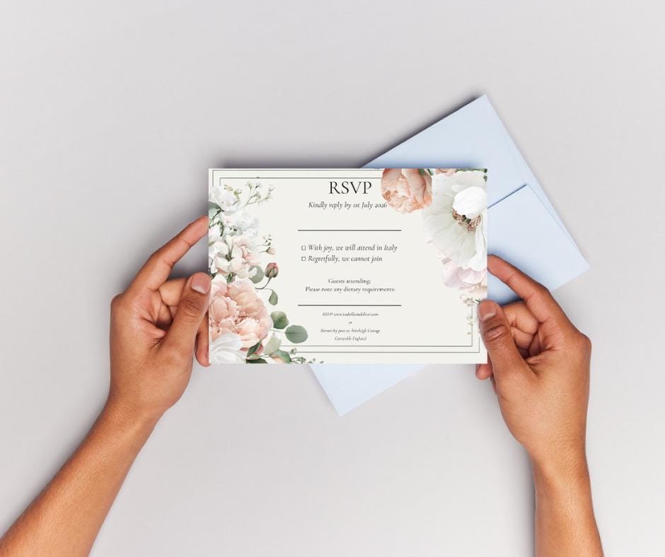 Peaches And Cream Wedding Invitation. Watercolour Floral Design, Instant Download Editable Template.