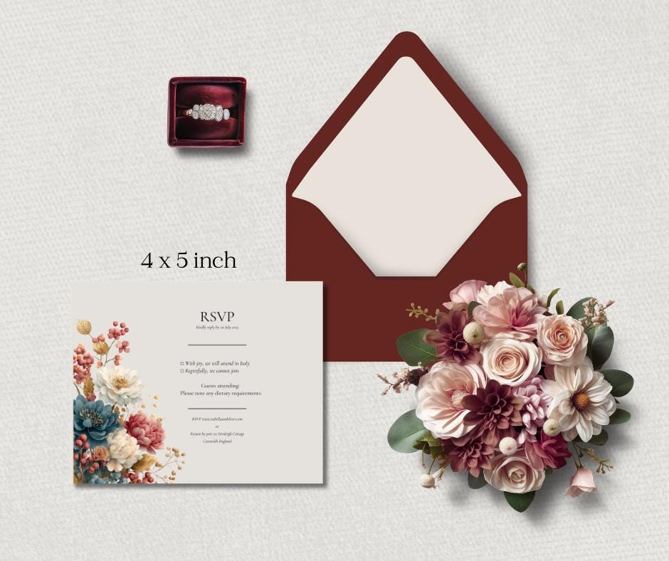Autumn Wedding Invitation Set, Printable Floral Invite, Rustic Fall Design, Editable Canva Template Download