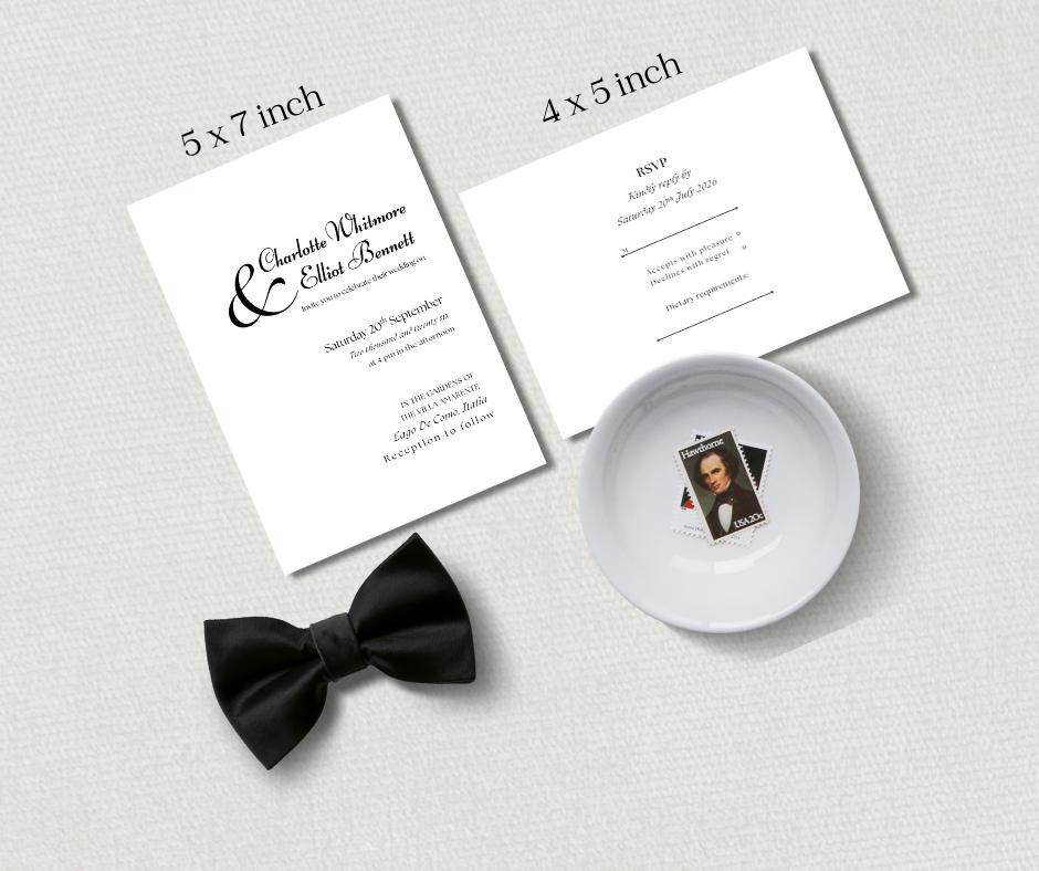 Old Money Invite Set, Elegant Vintage Wedding Invitation. Formal Black & White Luxury Editable Canva Template.