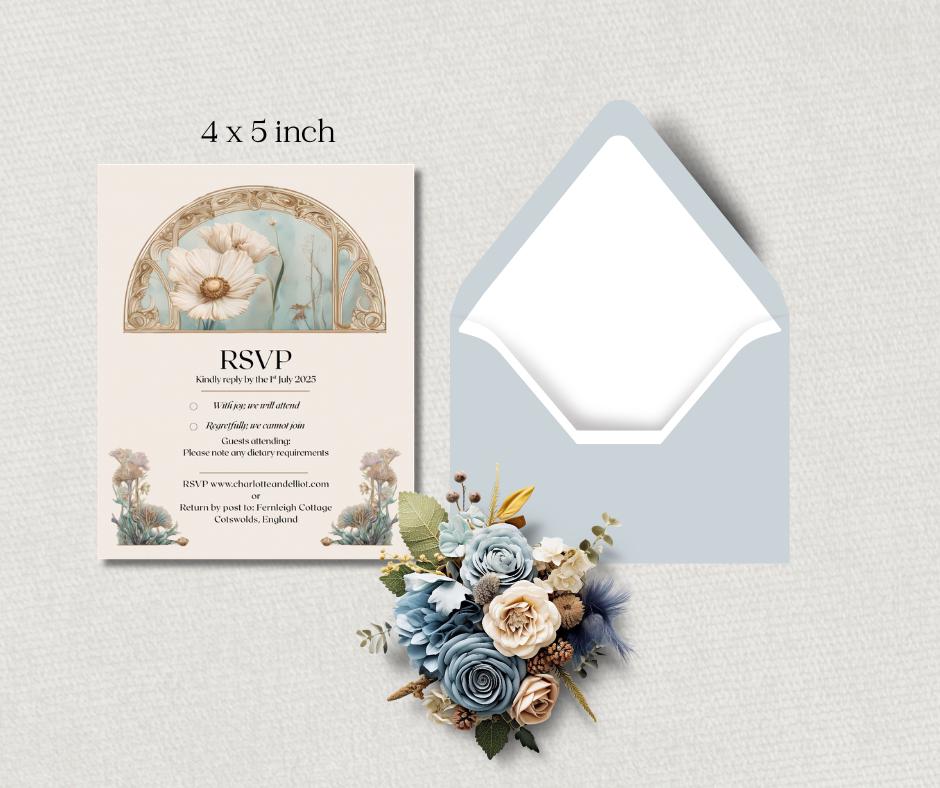 Art Nouveau Wedding Invitation Template, Botanical Arch Invite Set. Canva Download. Italian Destination Design.