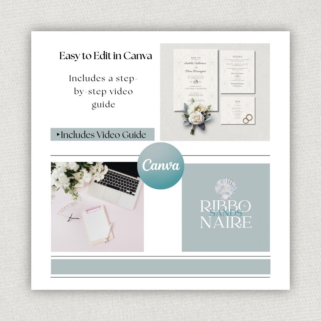 Lace Wedding Invitation Set, Elegant Cream Custom Digital Designs. Romantic Printable Wedding Stationery.