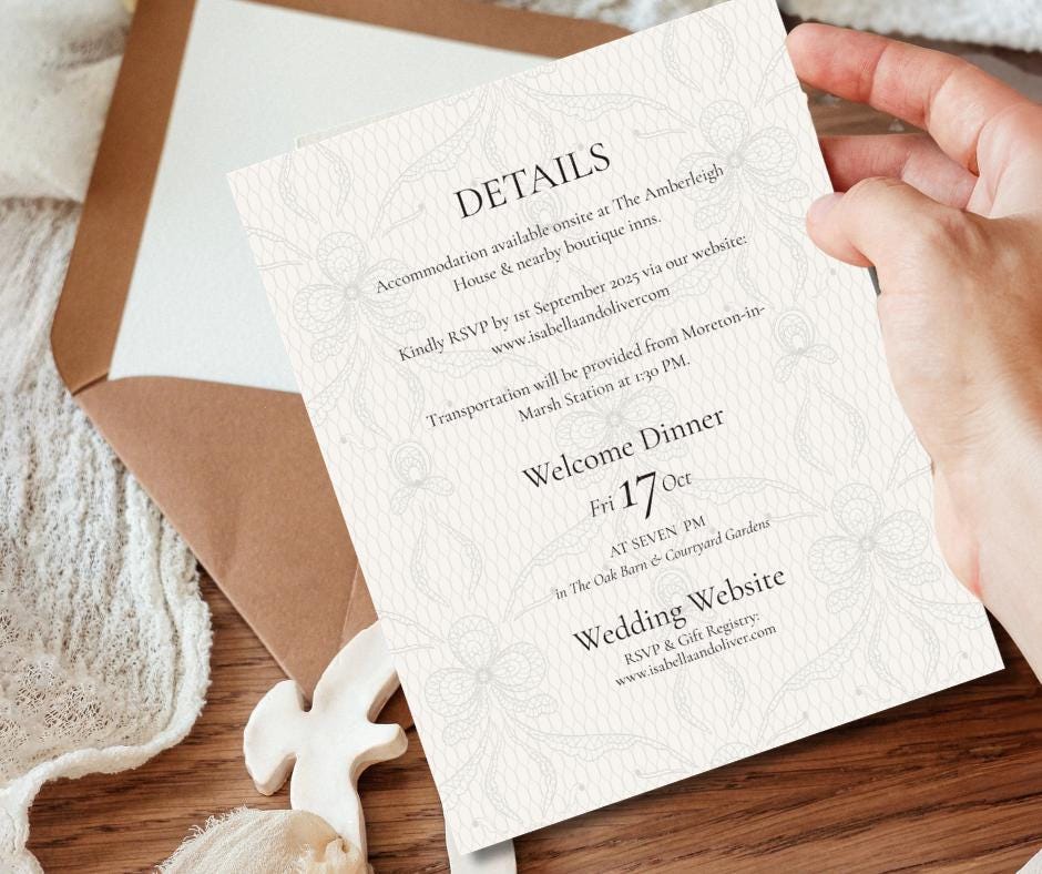 Lace Wedding Invitation Set, Elegant Cream Custom Digital Designs. Romantic Printable Wedding Stationery.