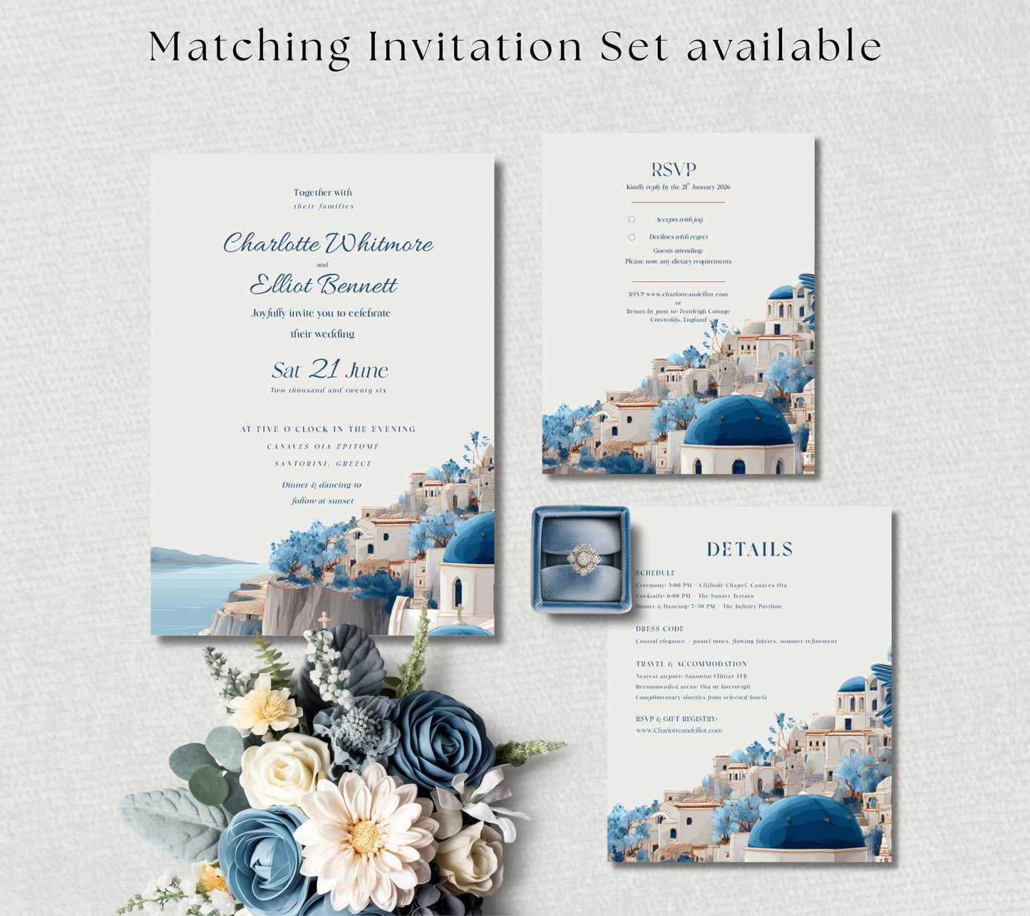 Santorini Wedding Website Template, Greek Destination Wedding Site, Editable Canva RSVP Page.