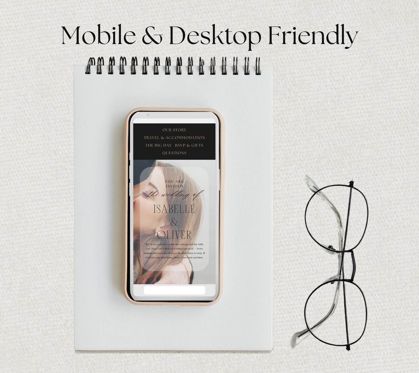 Black Gold Wedding Site Template, Canva Editable, Elegant Bridal Website, RSVP Page.
