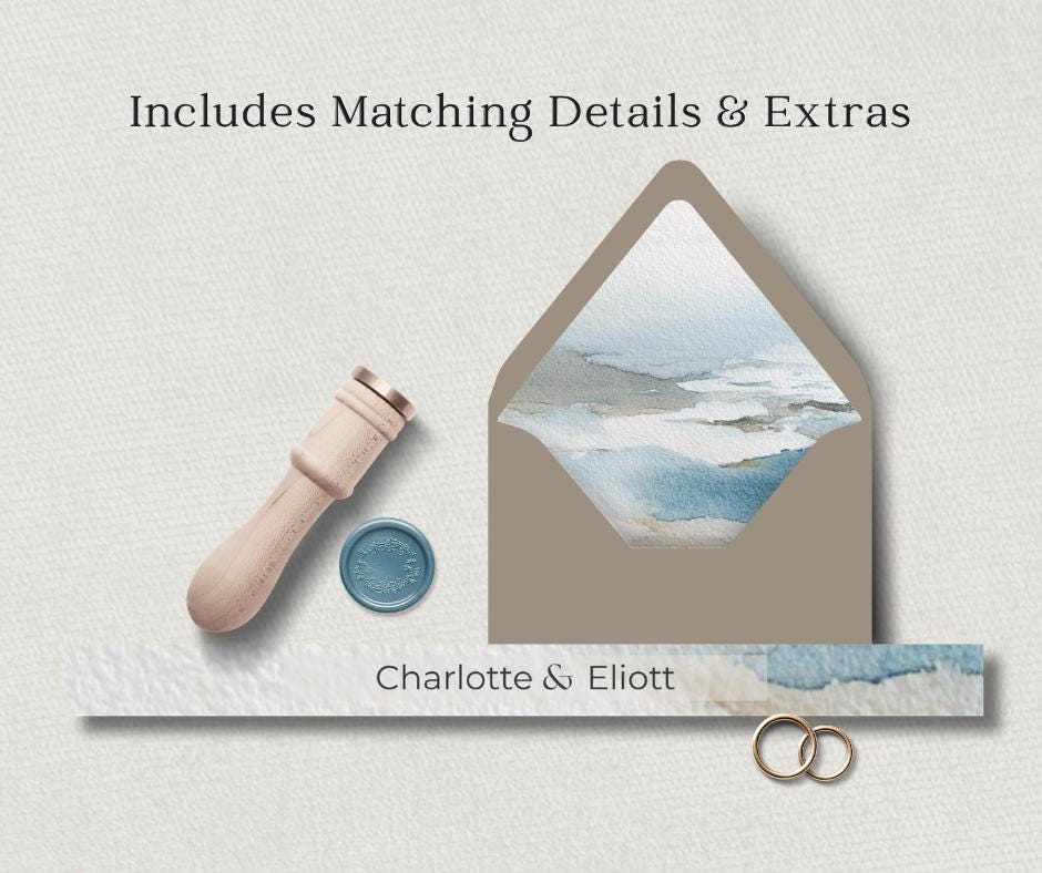 Coastal Wedding Invitation Suite. Neutral Destination or Beach Invite Set. Canva Editable Template.