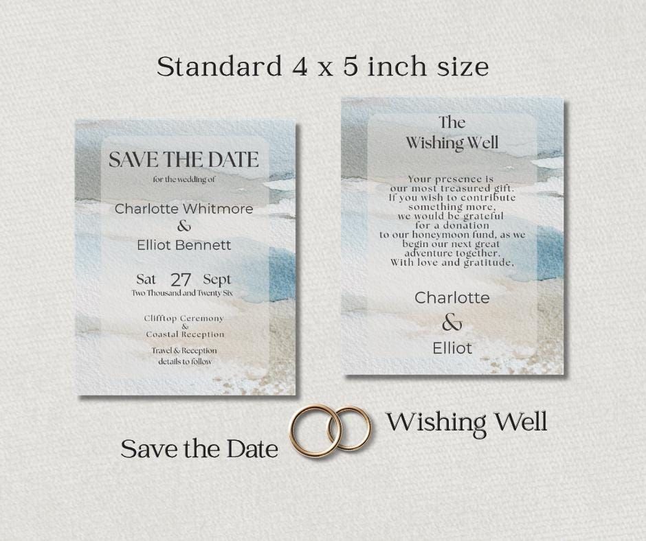 Coastal Wedding Invitation Suite. Neutral Destination or Beach Invite Set. Canva Editable Template.