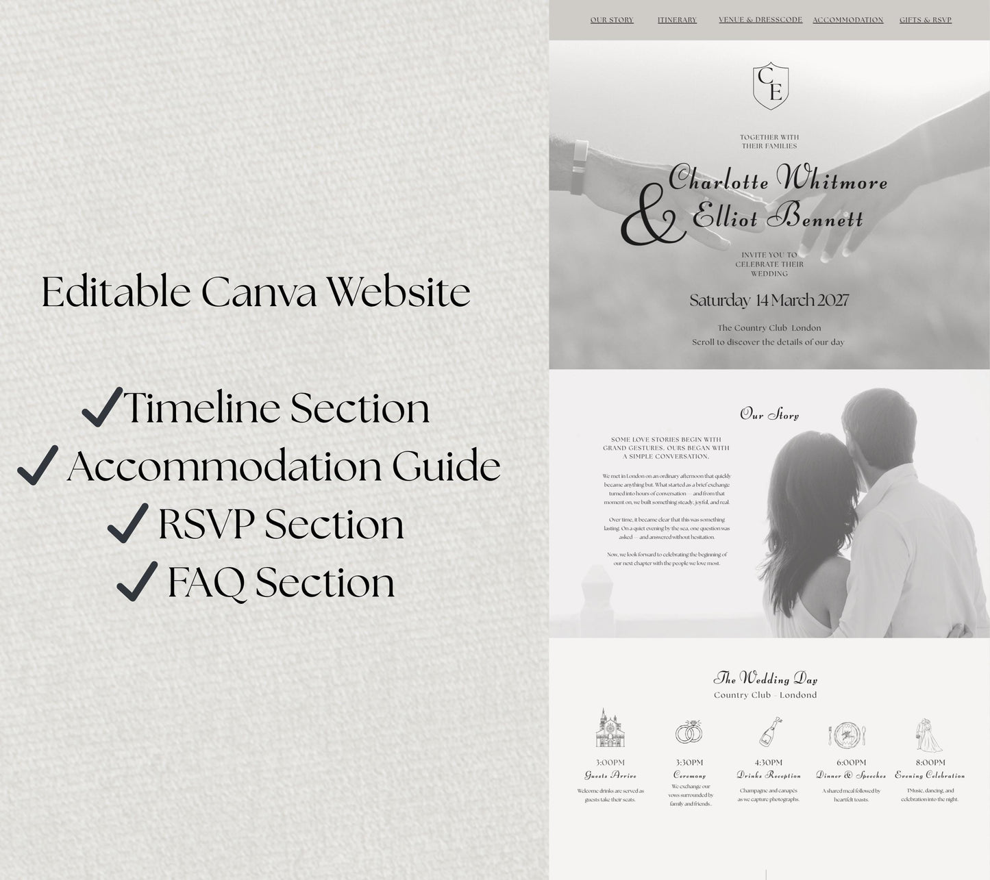 Minimalist Wedding Website Template, Editable Canva Site with RSVP, Modern Elegant Design.