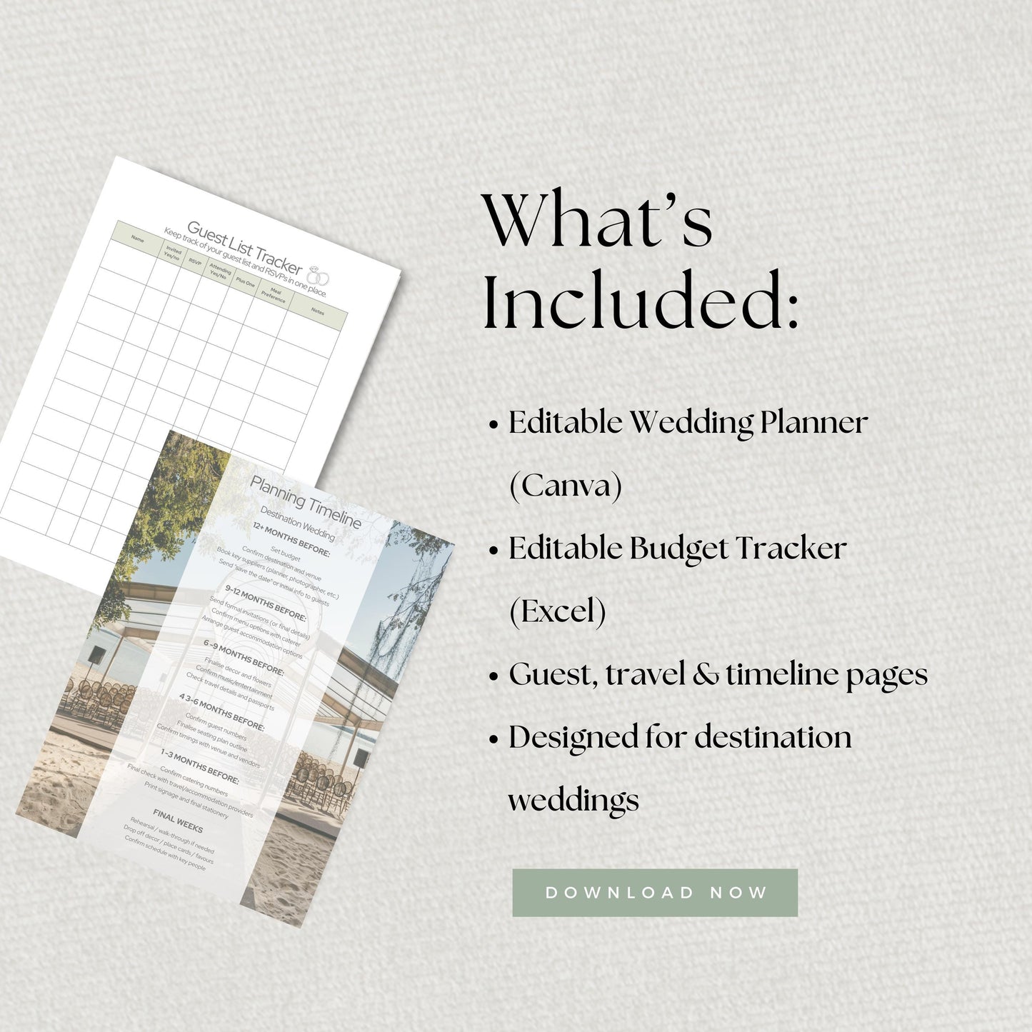 Destination Wedding Planner Template. Bride To Be Editable Organiser, Budget Tracker Excel.