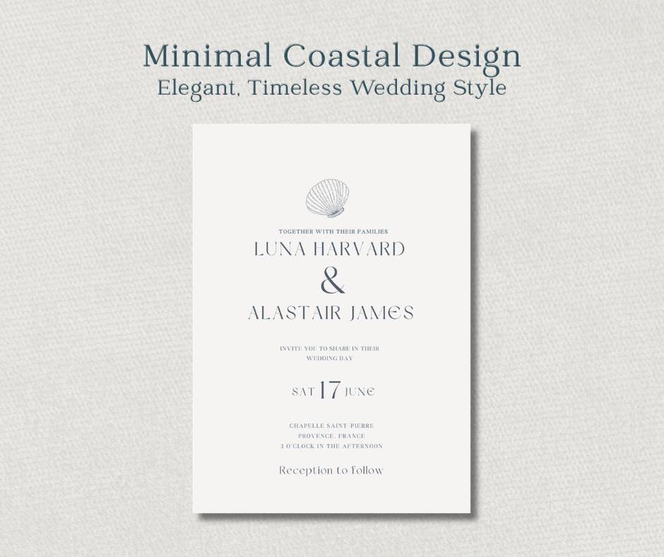 Coastal Wedding Invitation Template, Editable Canva Invite Suite, Beach Invite Set, Instant Download