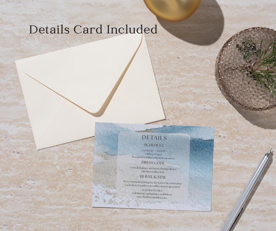 Coastal Wedding Stationery Bundle Editable Canva Template Suite Destination Beach Invitation Collection Minimalist.