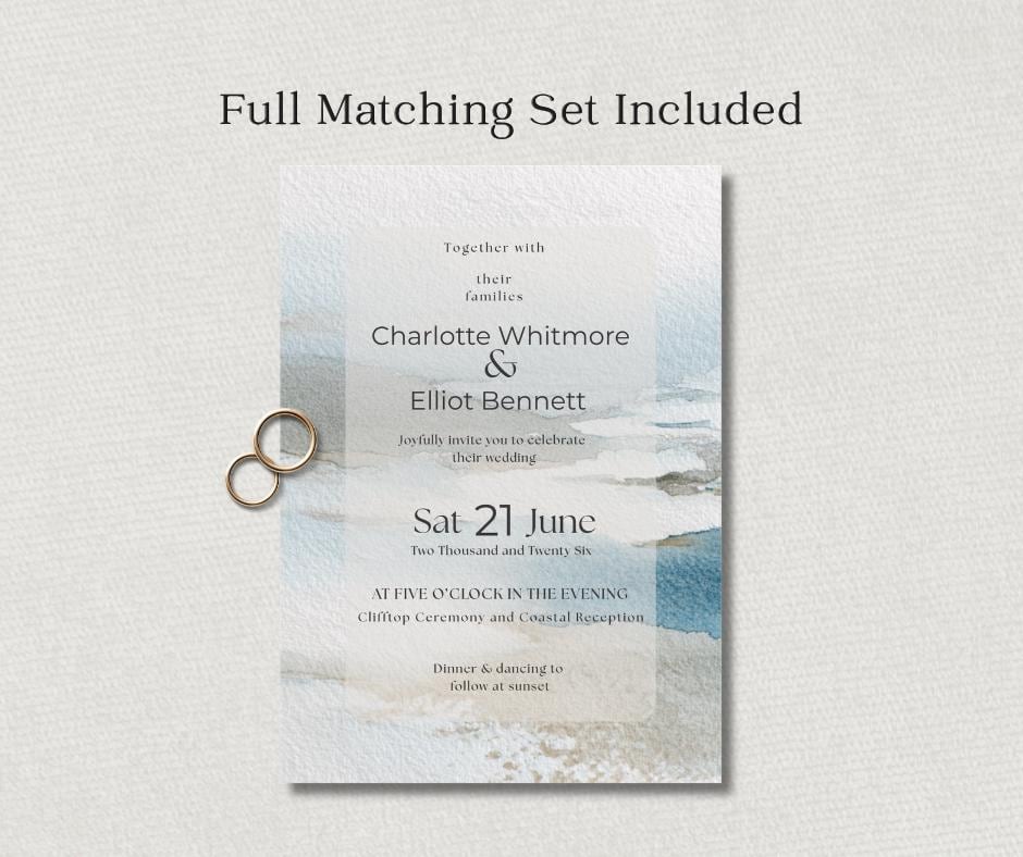Coastal Wedding Stationery Bundle Editable Canva Template Suite Destination Beach Invitation Collection Minimalist.
