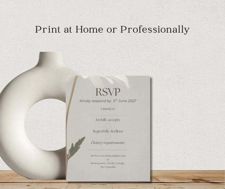 Daisy Wedding Invitation Set. Botanical Invite For Spring Summer  Weddings, Editable Printable Stationery.