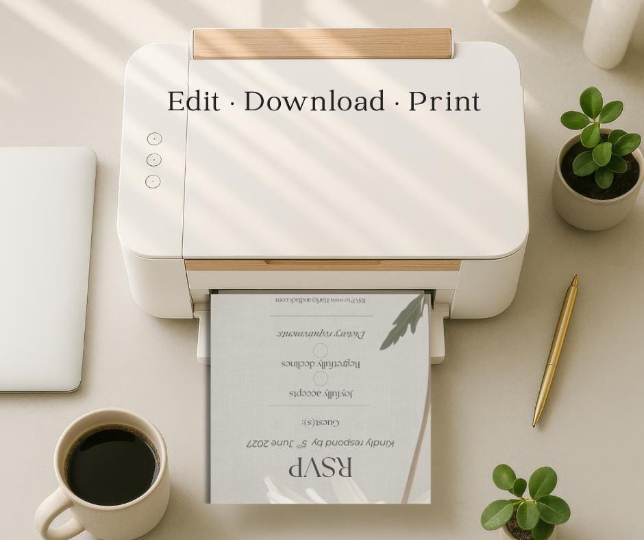 Daisy Wedding Invitation Set. Botanical Invite For Spring Summer  Weddings, Editable Printable Stationery.