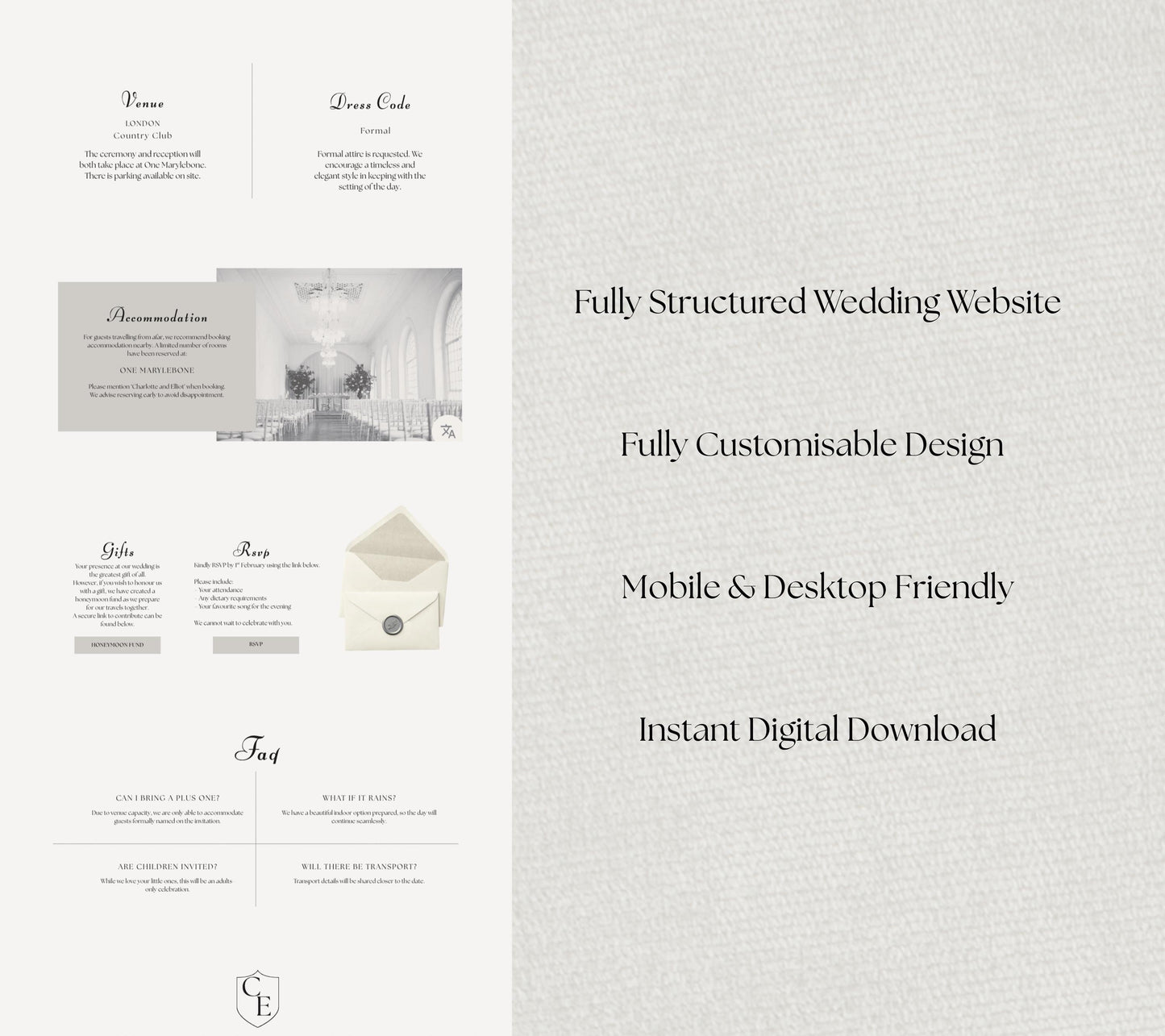 Minimalist Wedding Website Template, Editable Canva Site with RSVP, Modern Elegant Design.