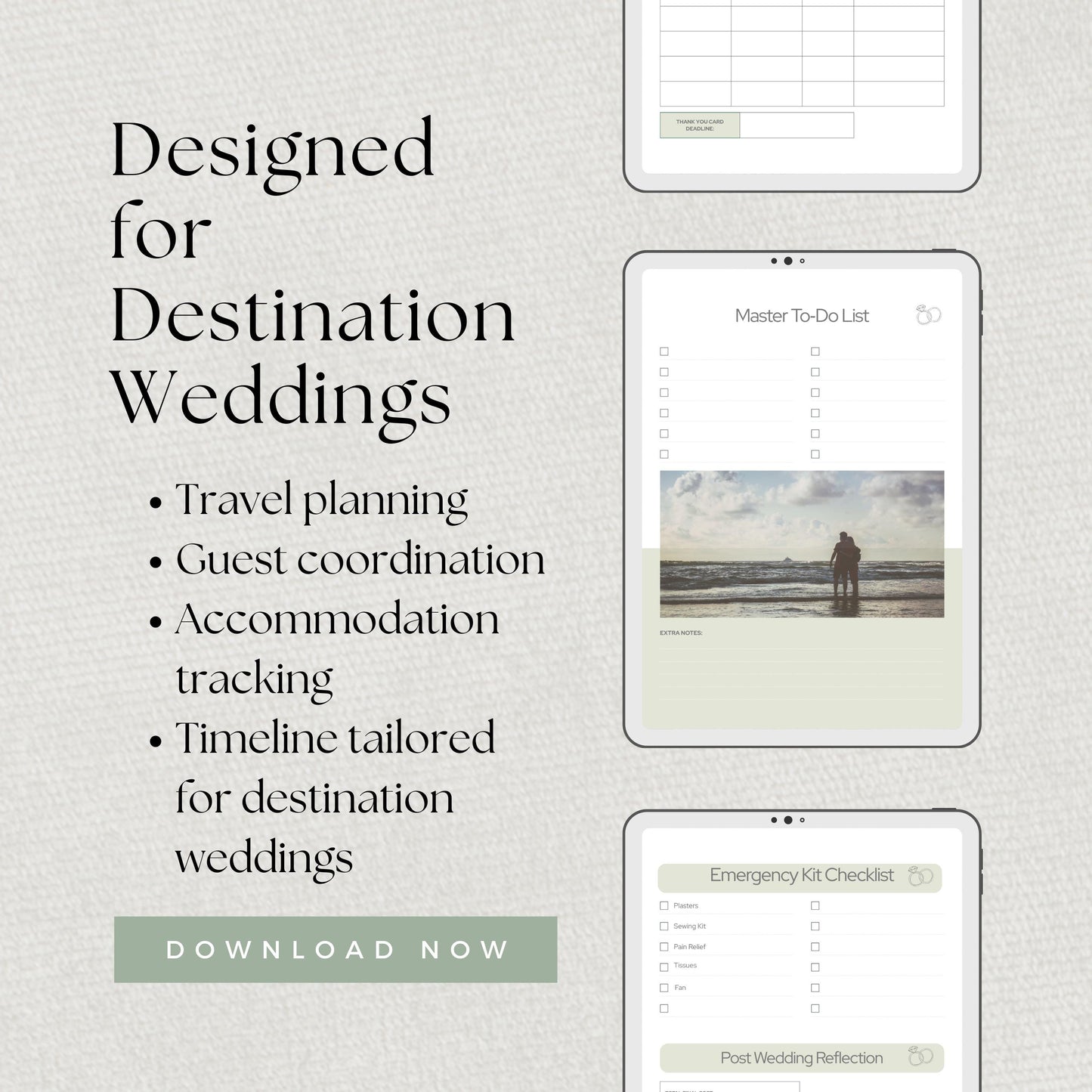 Destination Wedding Planner Template. Bride To Be Editable Organiser, Budget Tracker Excel.