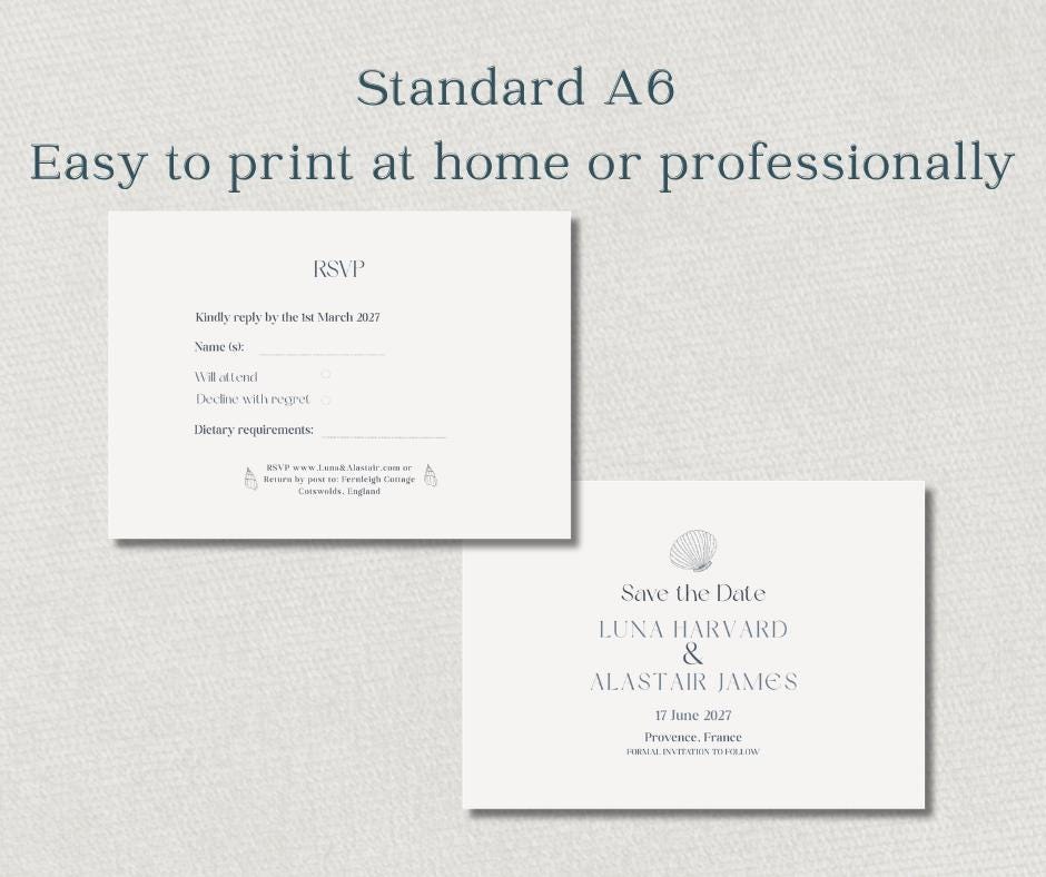 Coastal Wedding Invitation Template, Editable Canva Invite Suite, Beach Invite Set, Instant Download