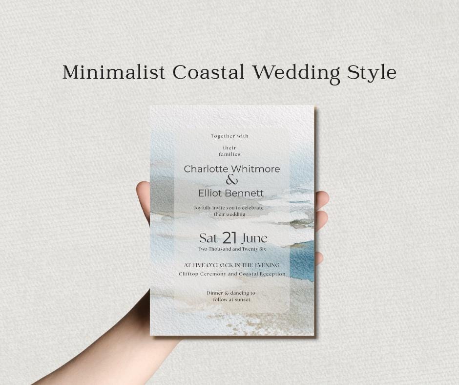 Coastal Wedding Stationery Bundle Editable Canva Template Suite Destination Beach Invitation Collection Minimalist.