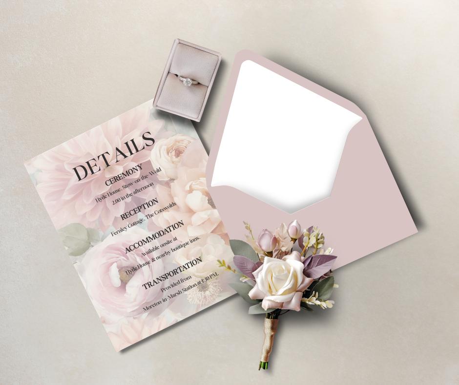 Romantic Floral Wedding Invitation Set, Pastel Garden Wedding. Flower Canva Template, RSVP & Details Card.