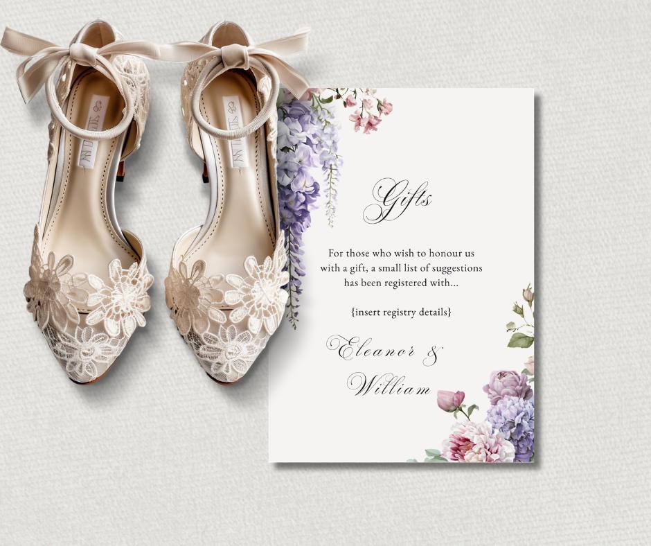 Regency Wisteria Wedding Invitation Suite. Editable Canva Template. Blush & Lavender Floral Stationery.