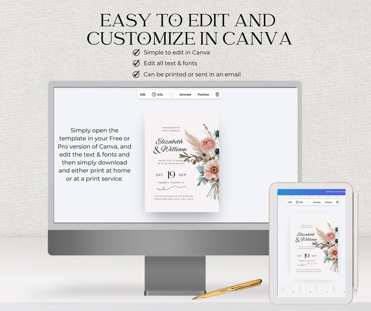 Mallorca Wedding Invitation. Coastal Boho Mediterranean Editable Template. Terracotta Sage Olive Printable Canva Download.