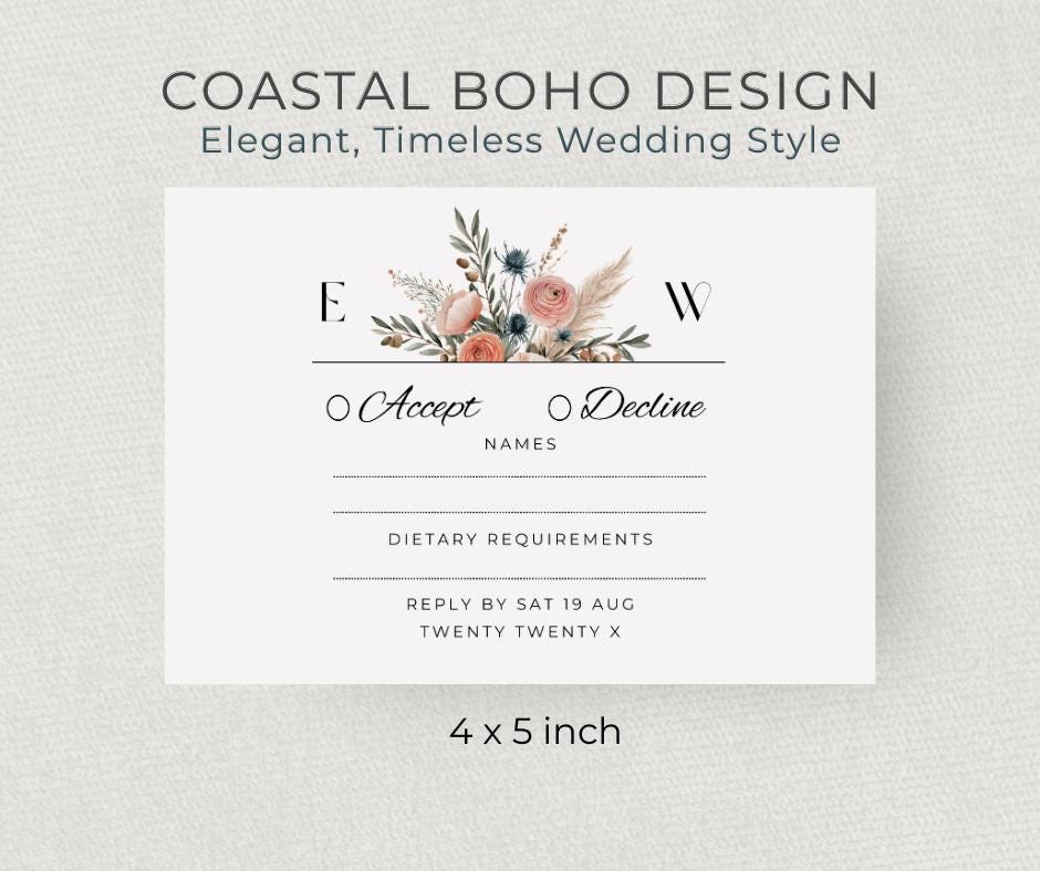 Coastal Boho Wedding Invitation Set. Mediterranean Terracotta Sage Editable Template. Invite RSVP Details Card Printable Canva