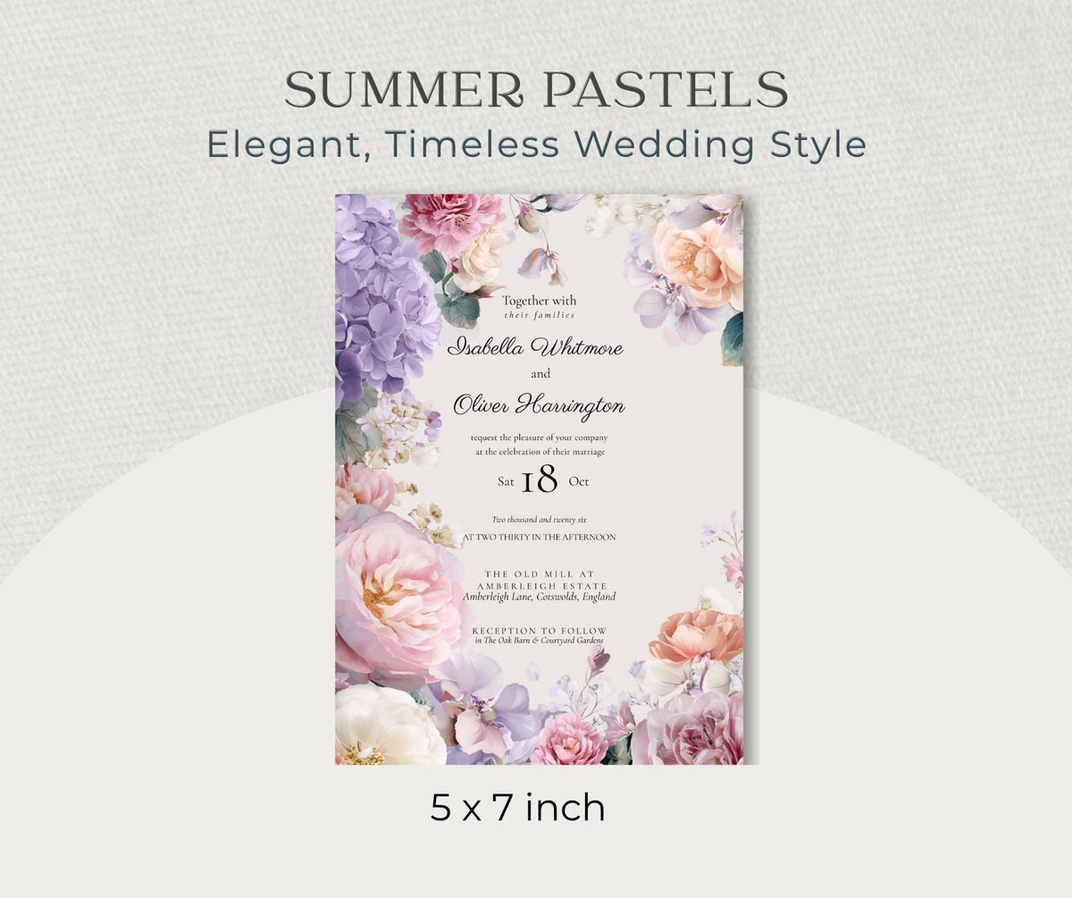 Summer Pastel Wedding Invitation Only. Lavender Blush Editable Template. Cotswolds Estate Printable Invite.