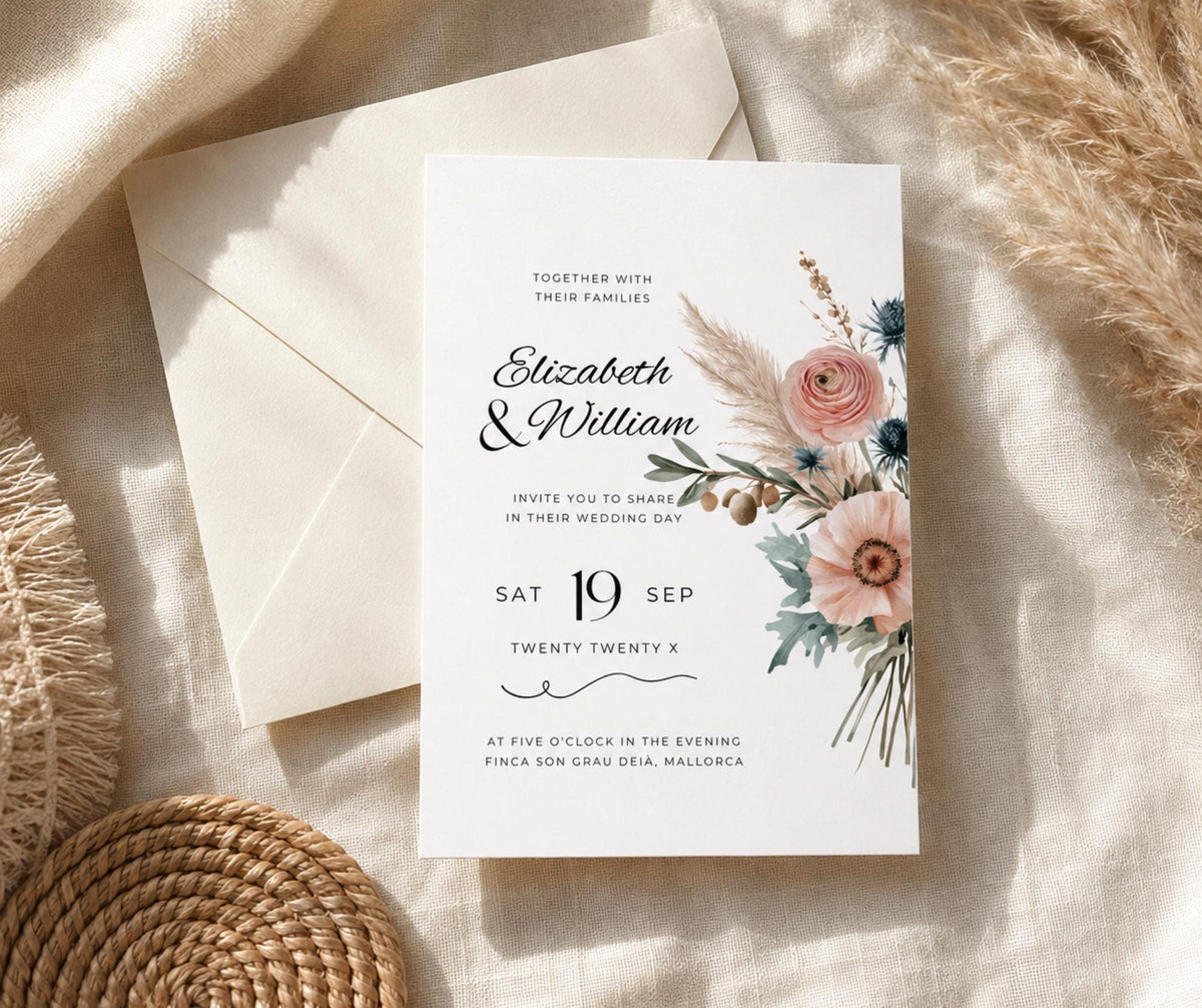 Mallorca Wedding Invitation. Coastal Boho Mediterranean Editable Template. Terracotta Sage Olive Printable Canva Download.