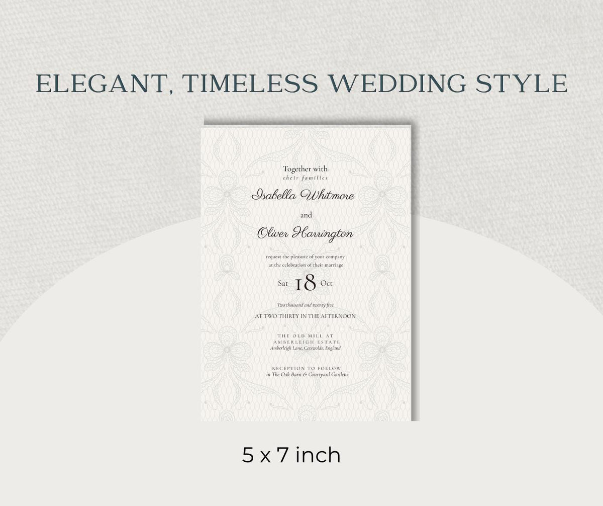 Vintage Lace Wedding Invitation.  Elegant Damask Invite. Editable Background dolour. Canva Template, Custom Printable Design.