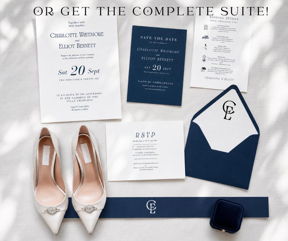 Navy and White Minimalist Wedding Invitation. Elegant Modern Script Invite, Editable Canva Template, Instant Download.