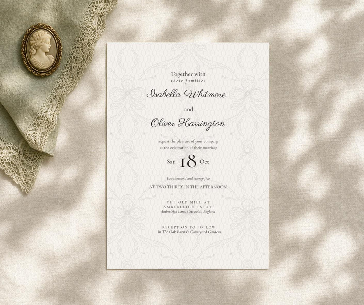 Vintage Lace Wedding Invitation.  Elegant Damask Invite. Editable Background dolour. Canva Template, Custom Printable Design.