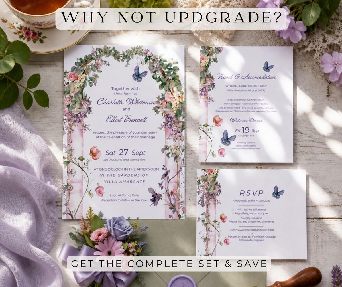 Pink Floral Arch Wedding Invitation. Summer Garden Butterfly Invite. Editable Canva Template, Instant Download