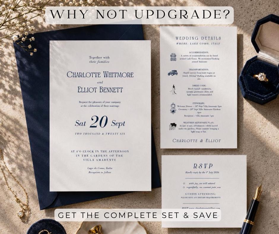 Navy and White Minimalist Wedding Invitation. Elegant Modern Script Invite, Editable Canva Template, Instant Download.