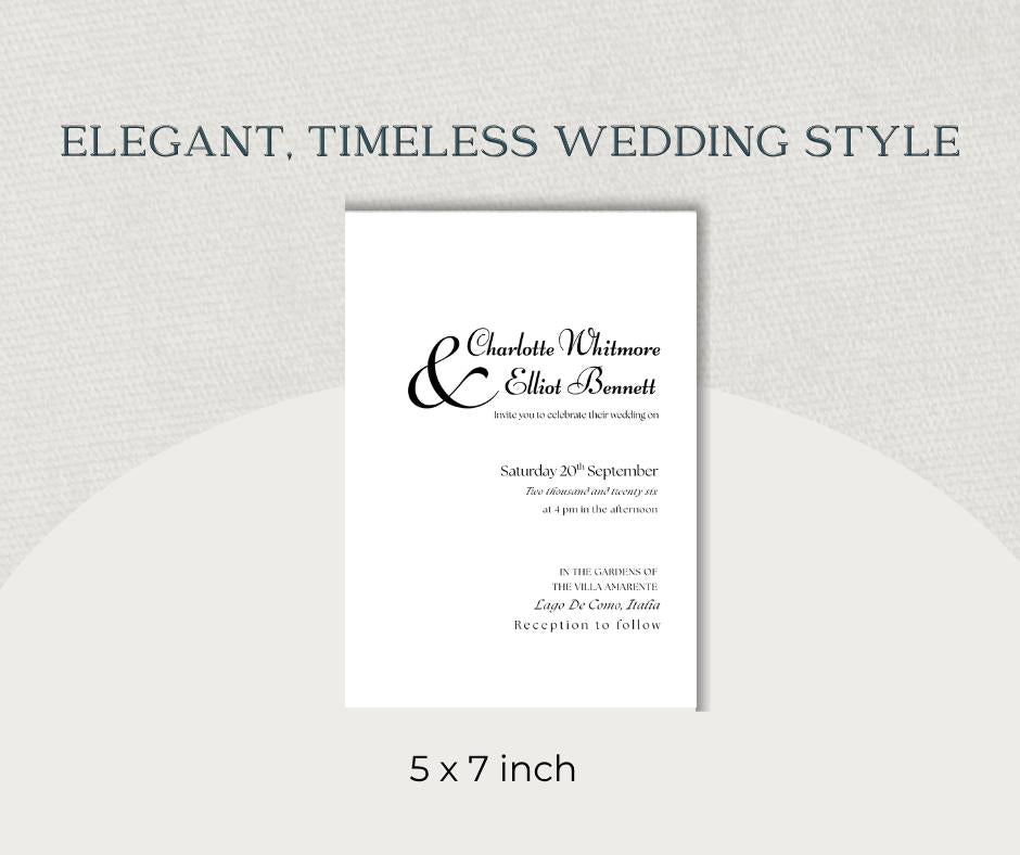 Old Money Wedding Invitation. Elegant Vintage Black and White Invite. Classic Editable Canva Template, Luxury Formal Design.