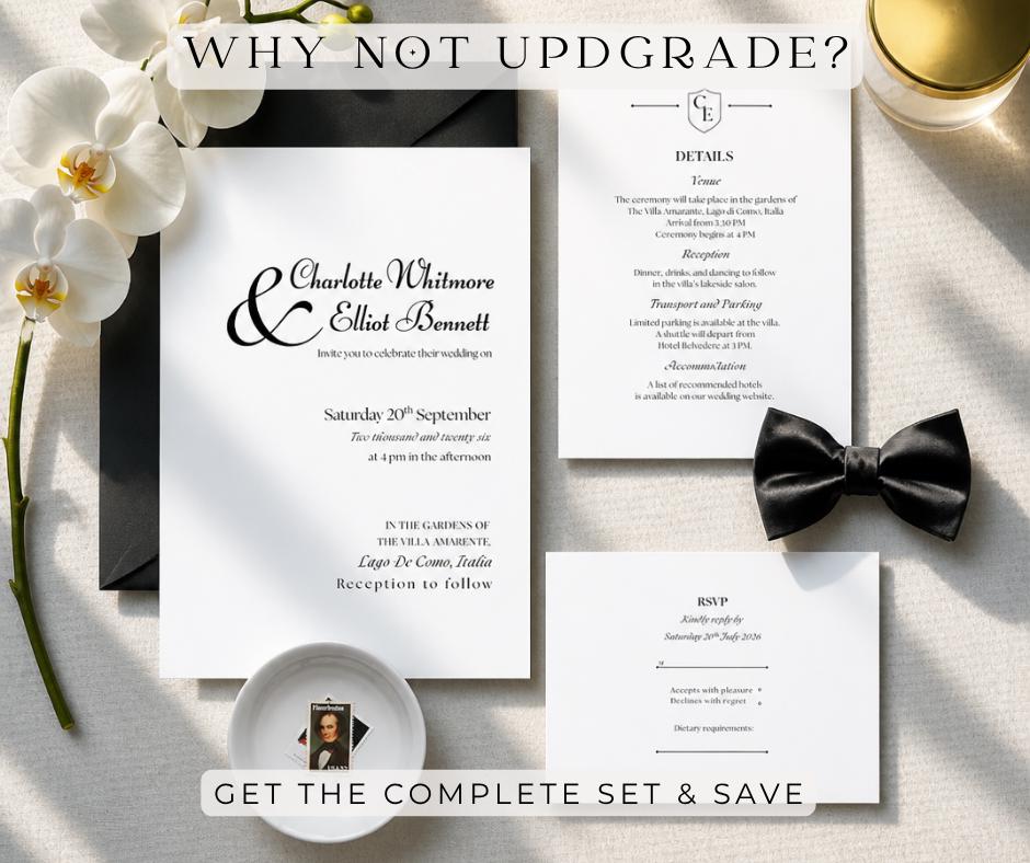 Old Money Wedding Invitation. Elegant Vintage Black and White Invite. Classic Editable Canva Template, Luxury Formal Design.