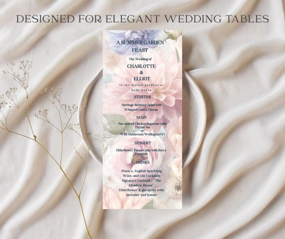 Pastel Wedding Invitation Suite. Romantic Lilac Blush Floral Bundle, Editable Canva Template, English Garden Stationery.
