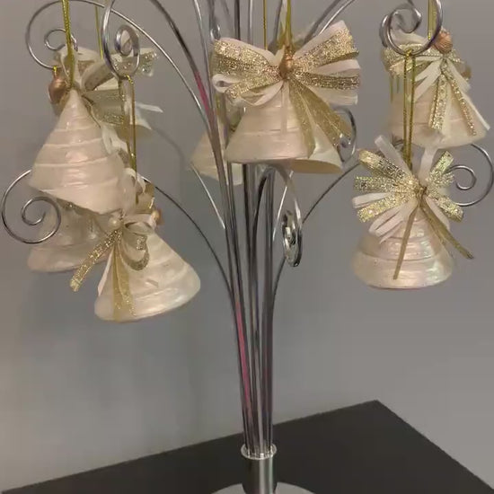 Pearlescent shell hanging decoration. Natural  Trochus spiral shell bauble. Mother of Pearl and gold glitter door decor. Fisherman aesthetic