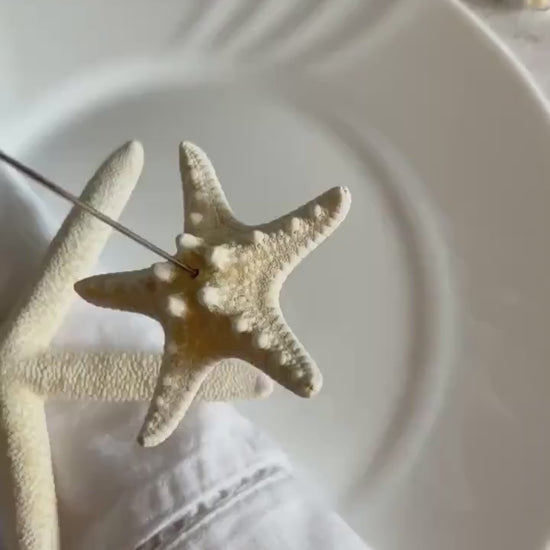 Starfish place card holder. Natural starfish name place holder. Beach wedding seeded name place card. Silver heart photo holder favour.