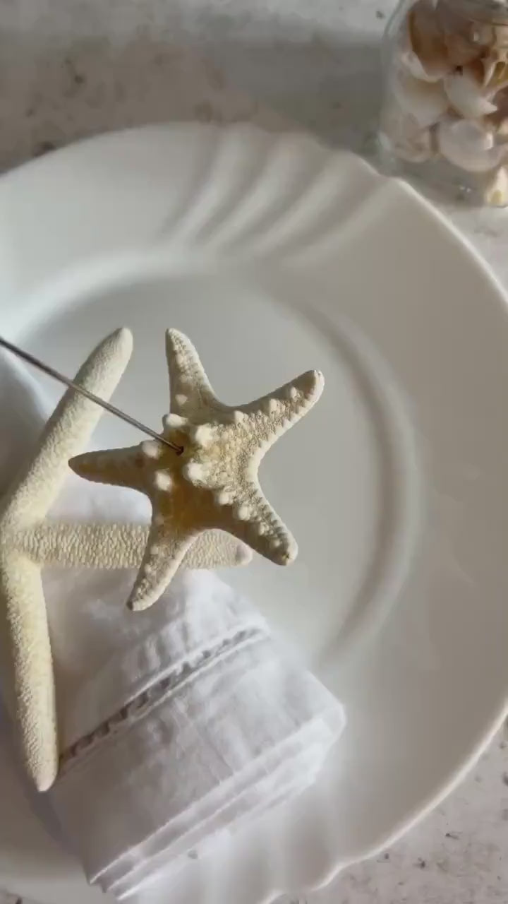 Starfish place card holder. Natural starfish name place holder. Beach wedding seeded name place card. Silver heart photo holder favour.