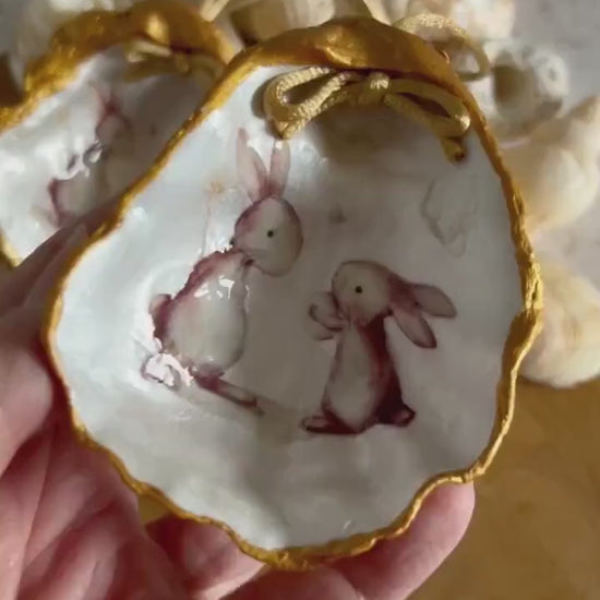 Cute rabbit shell hanging decoration. Brown bunnies Easter decoration. Spring home decor gift for a Rabbit lover. Bunny gift for her.