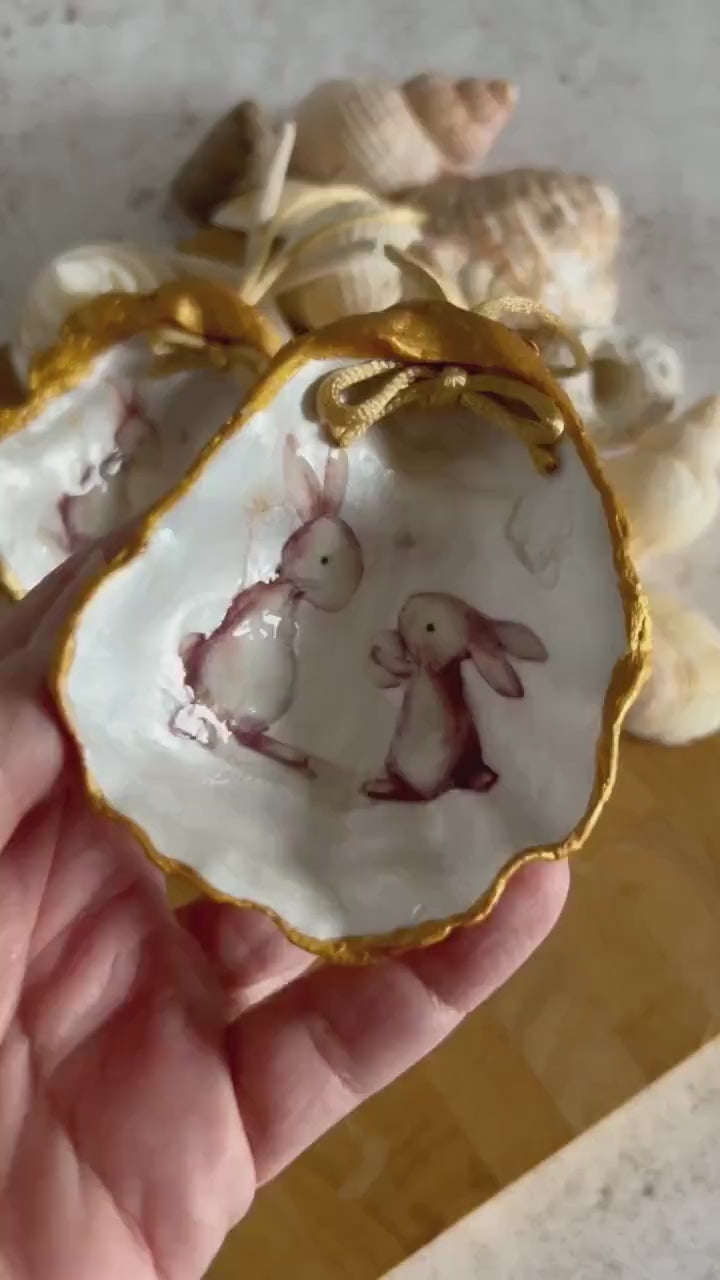 Cute rabbit shell hanging decoration. Brown bunnies Easter decoration. Spring home decor gift for a Rabbit lover. Bunny gift for her.