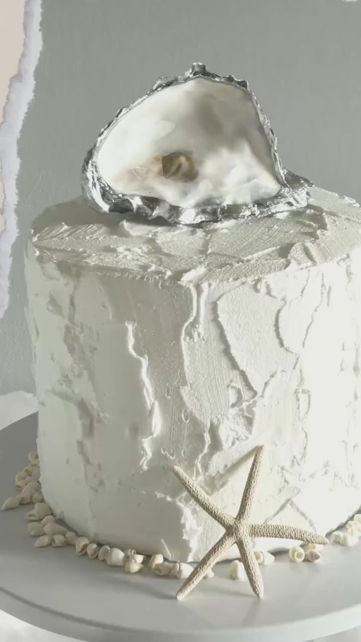 Personalised Silver Oyster Shell Cake Topper. Natural Double wedding Decor.