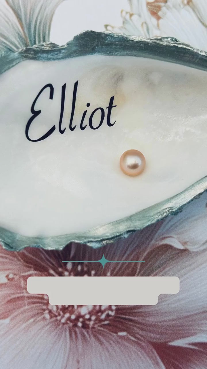 Personalised Green and Pink Oyster Shell Wedding Place Name. Guest Keepsake.